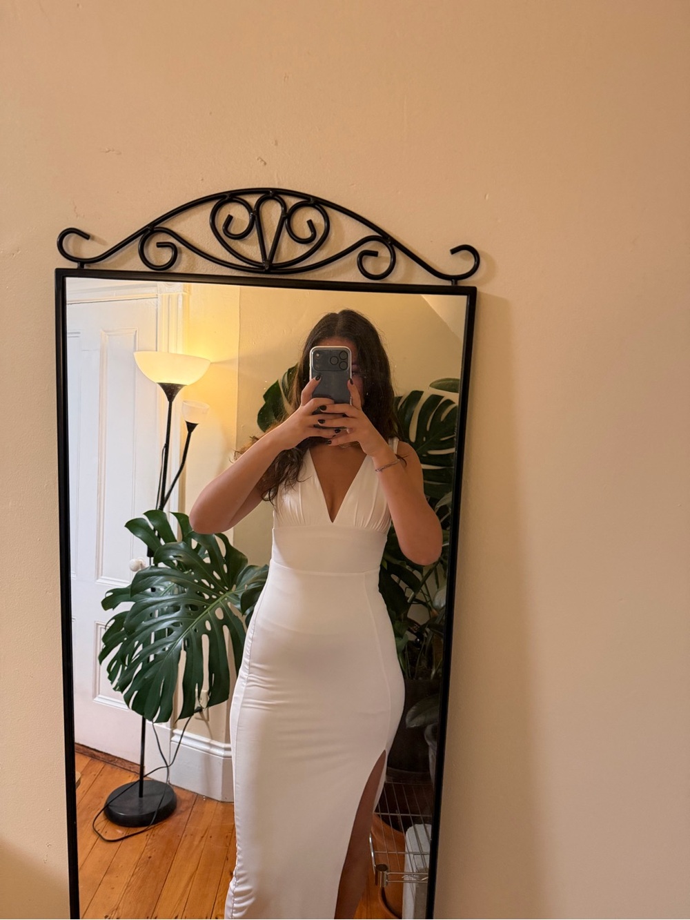 Amazon White Sleeveless V-Neck Maxi Dress with Side Slit